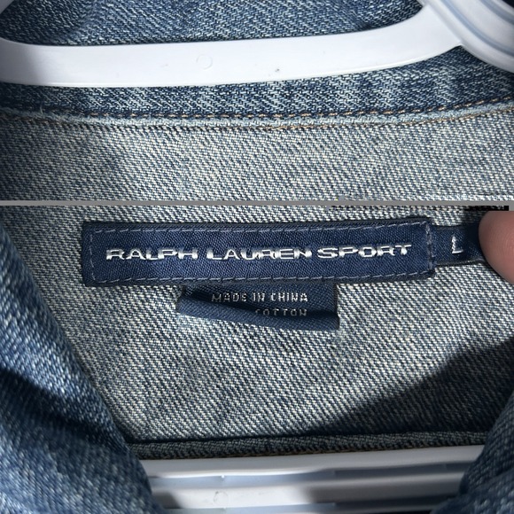 Vintage Ralph Lauren Sport Denim Jacket Women's Size Large Distressed 90s Zip - Picture 3 of 16